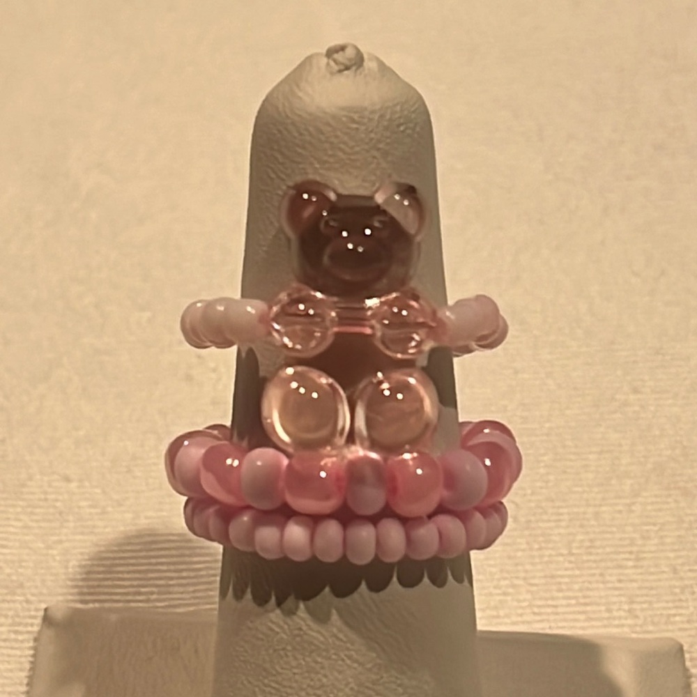 Handmade Pink Beaded Gummy Ring Set, Stretchy